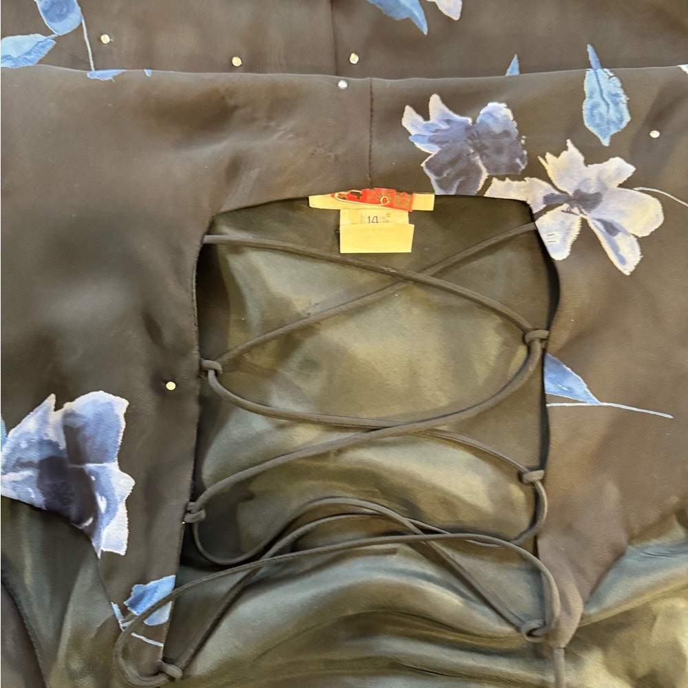 Vtg Y2K Betsy & Adam Black Blue Floral Prom Gown | 14 | Ethereal Fairy - Picture 9 of 12